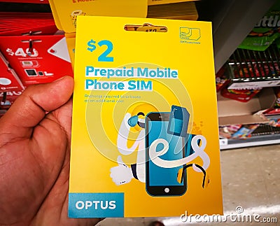 Optus sim card 2 dollar prepaid starter pack works in all phones, tablets and modems. Editorial Stock Photo